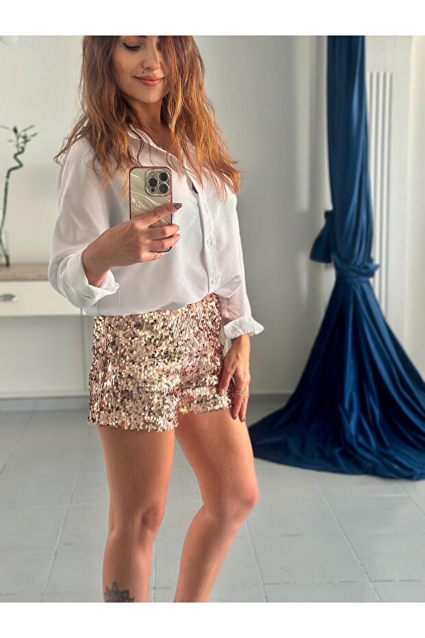 Bakır payetli Mini Şort - 1