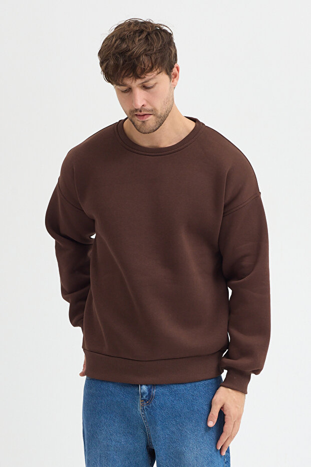 Men's Oversized Sweatshirt Cotton Crew Neck 3 Thread Basic - 3