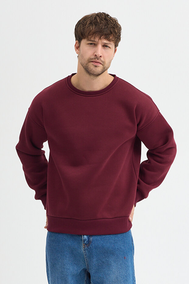 سويت شيرت رجالي قصة فضفاضة من القطن برقبة دائرية 3 خيوط أساسية - 3