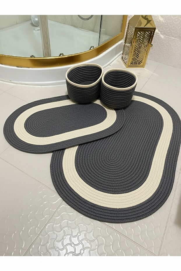 Jute, Straw, Bathroom Mat Set, Bathroom Basket Set, Toilet Set
