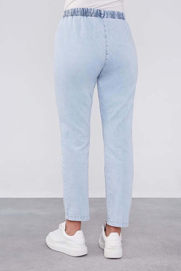 بنطلون جينز أزرق بخصر مطاطي - 5