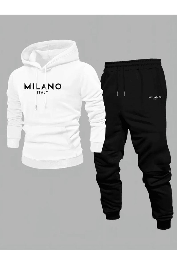 Men's Hooded Tracksuit Set with the Inscription'Milano Italy'