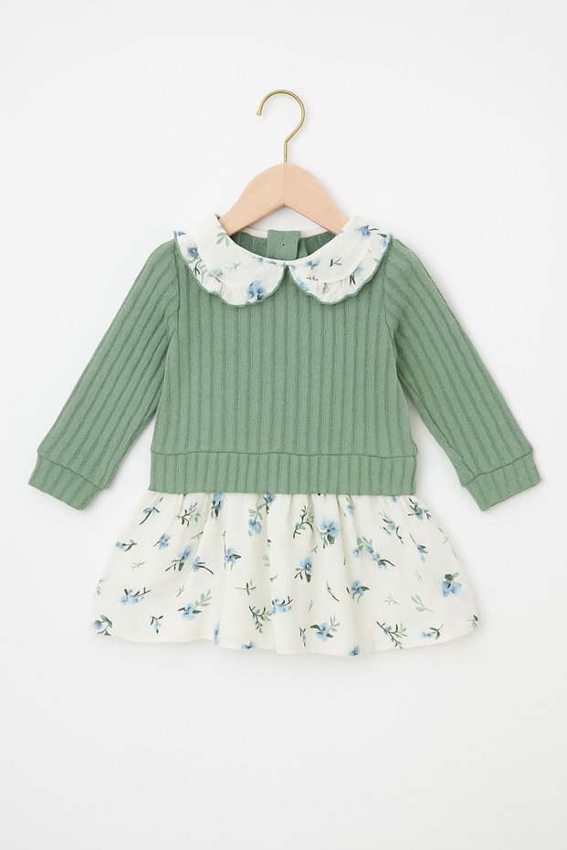 Peter Pan collar Baby Girl Dress with Floral Pattern