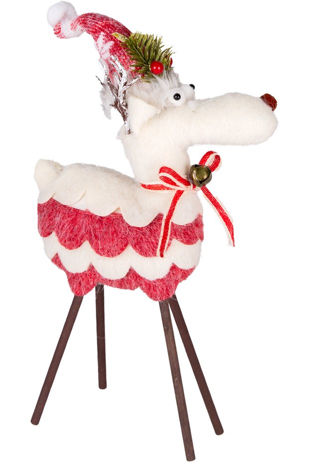 Christmas Ornament, Deer, Red-White - Wooden Legs, 24X35 cm
