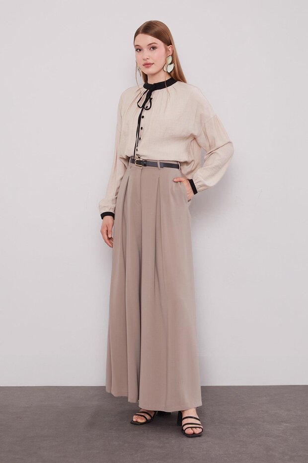 Mink wide leg pleated trousers skirt