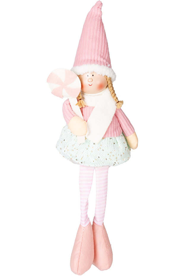 Christmas Ornament, Sitting Fairy Figure, Pink-White - Holding Candy, 17X53 cm