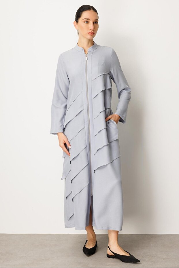 Volan İpekçe Kap Ferace-Gri - 2