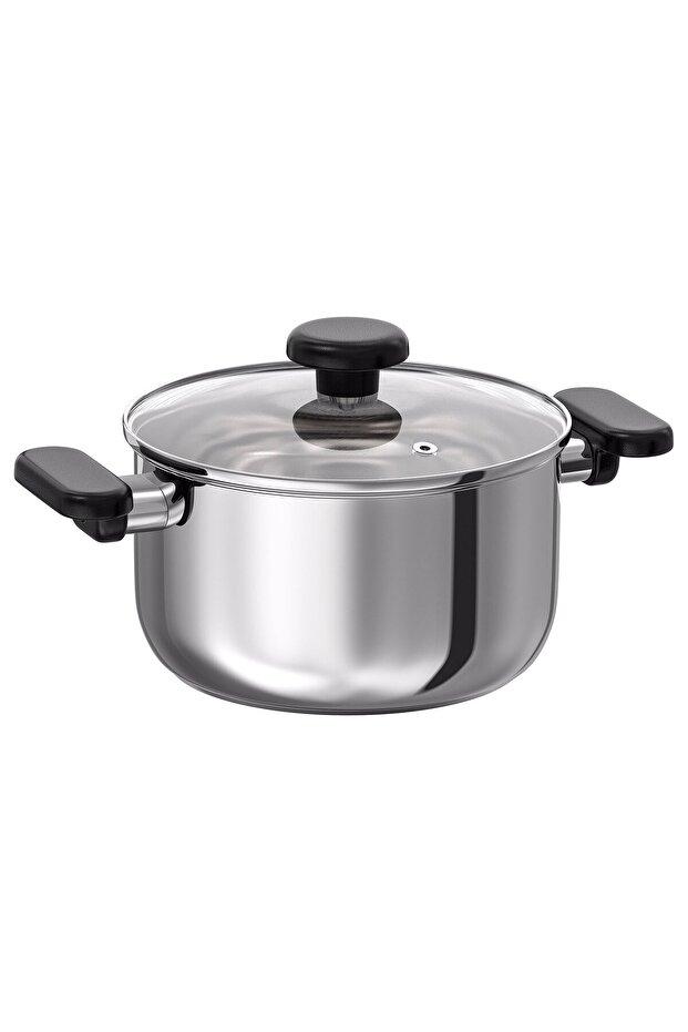 MIDDAGSMAT Pot with lid, clear glass/stainless steel, 3 l
