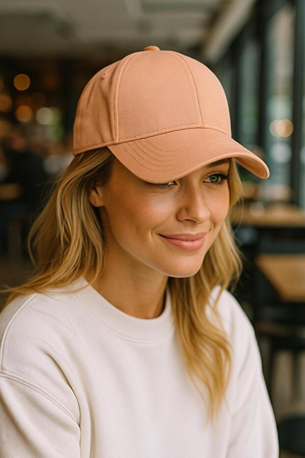 Salmon Gabardine Fabric Women's Cap Hat