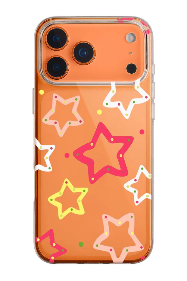iPhone 17 Pro/18 Pro Compatible Colorful Stars Patterned Transparent Silicone Phone Case
