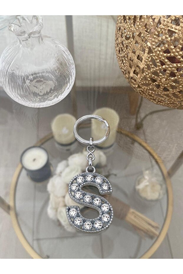 S Harf Zirconium Stone Steel Keychain & Charm