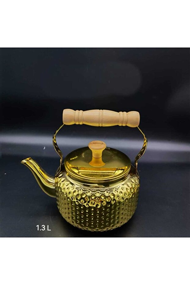 ابريق شاي مقبض خشبي 1.3LT لون ذهبي