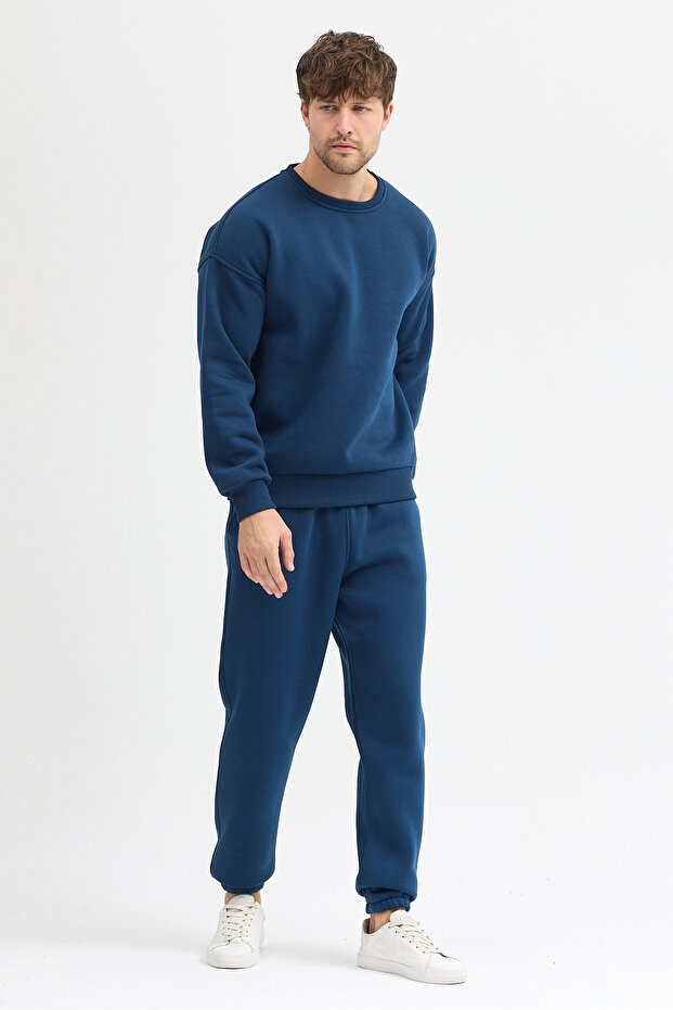 Men's Oversized Crew Neck Tracksuit Set Cotton Basic 3 Thread - 1