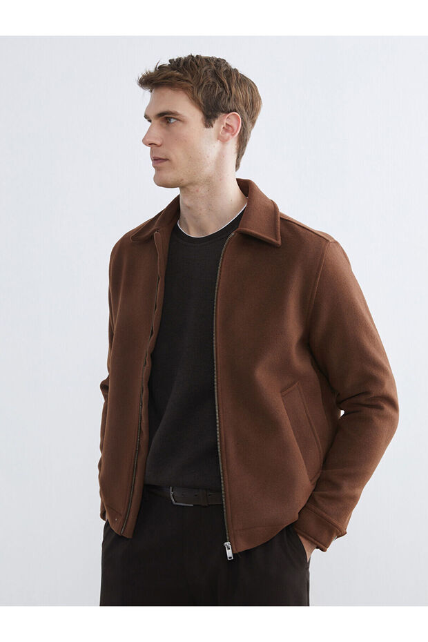 Southblue Brown Shirt Collar Wool Blend Men's Cashmere Jacket