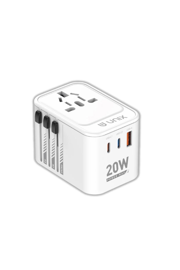 Unix UX-230 Travel Convertible Adapter – 20W PD + QC 3.0 Fast Charging Universal Adapter