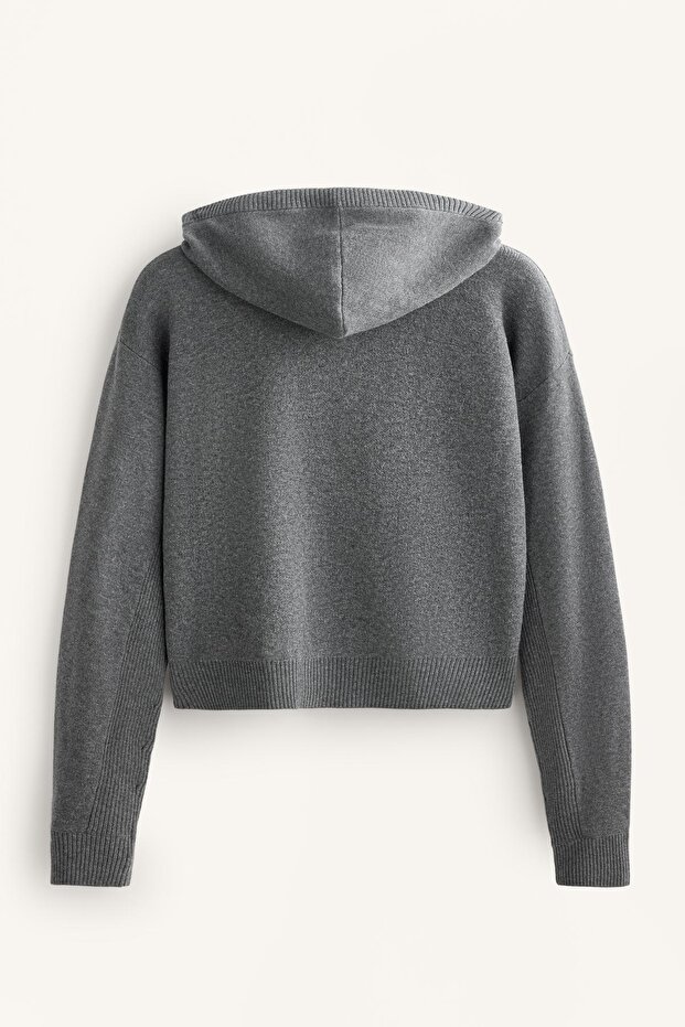 Kapüşonlu örgü ceket - 7