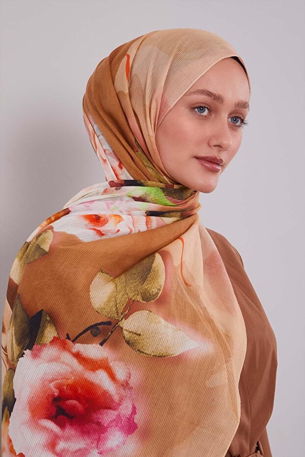Cream Marbled Pattern Cotton Shawl - 3