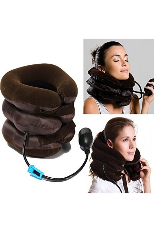 Neckline Pillow 3-Layer Inflatable Cervical Support (Brown)