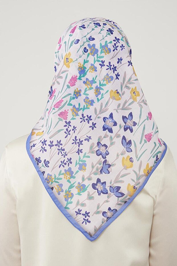 Mor Çiçekli Cotton Eşarp - 4