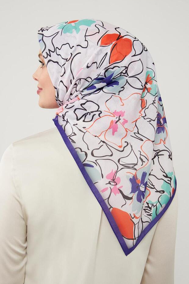 Mor Yonca Desen Soft Cotton Eşarp - 3
