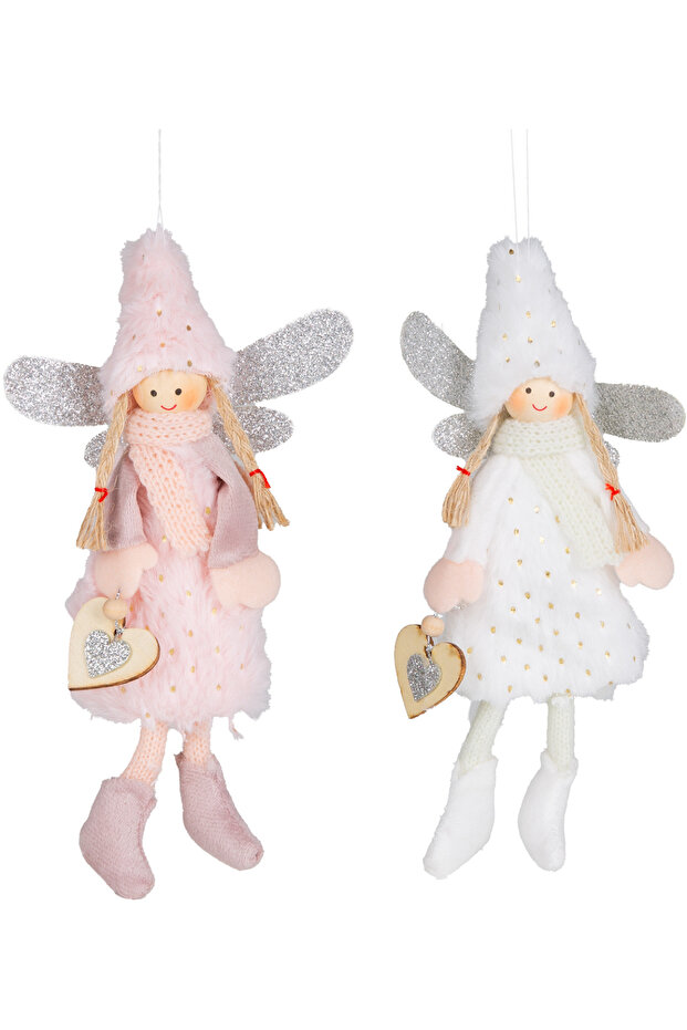 Christmas Ornament, Fairy Figure, Pink White - in Box, Pack of 2