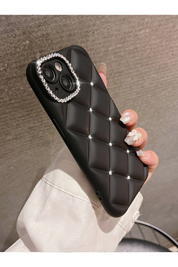 Solid Diamond Grid Embellished iPhone Case - 3