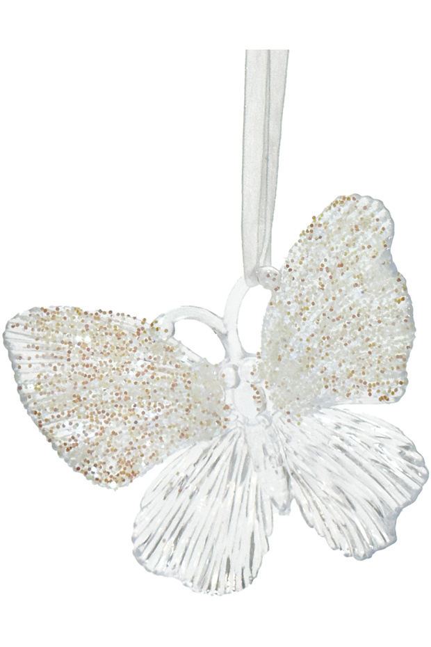 Christmas Ornament, Butterfly, Transparent-Gold - Hanging, Acrylic Glass, Glitter Wings, 11X10 cm