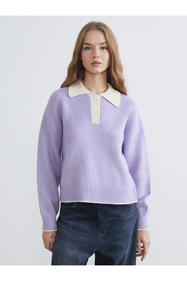 Xside Lila Polo Yaka Oversized Women's Knitwear Sweater