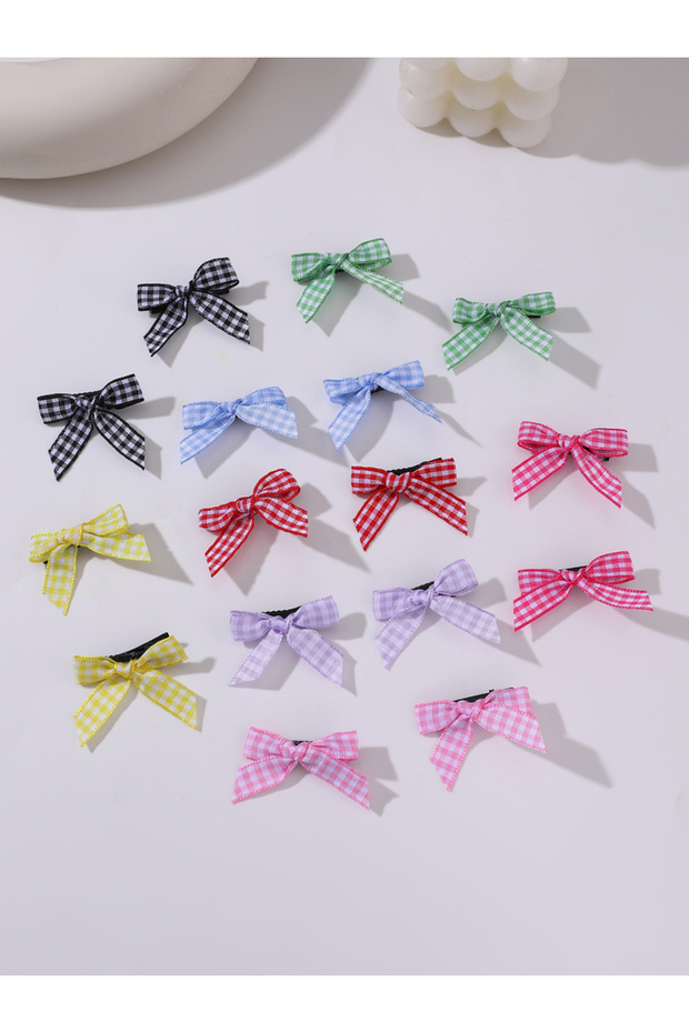 Set of 15 - Checked Bow Hair Clip