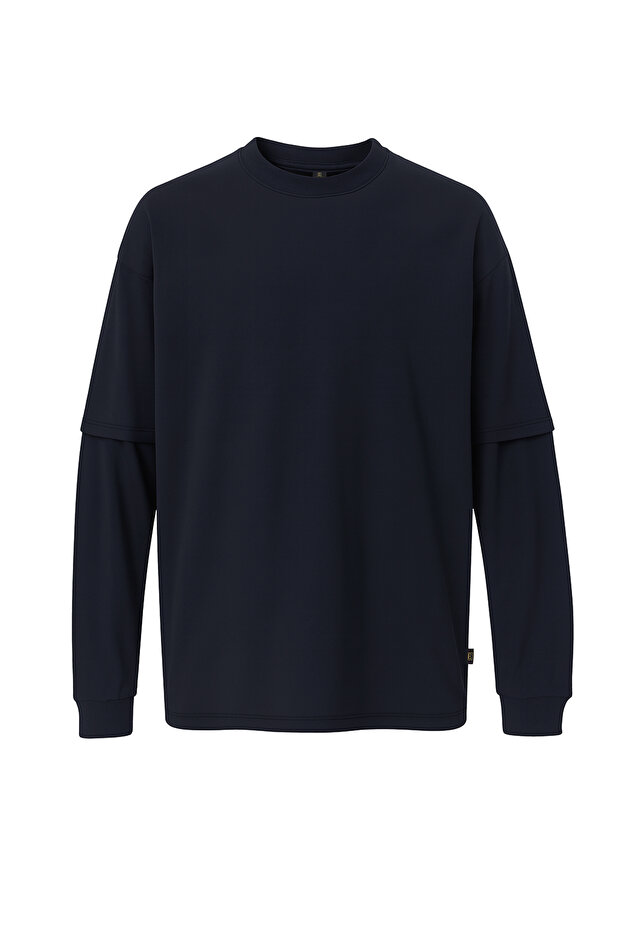 Çift Kollu Basic Oversize Tişört - 1