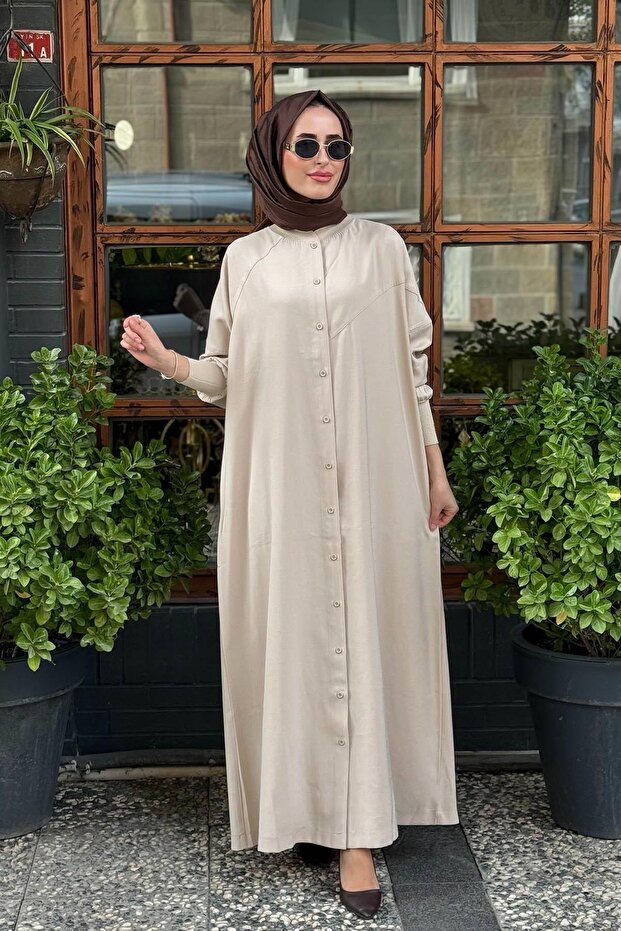 قبعة مقطوعة باللون البيج - 1