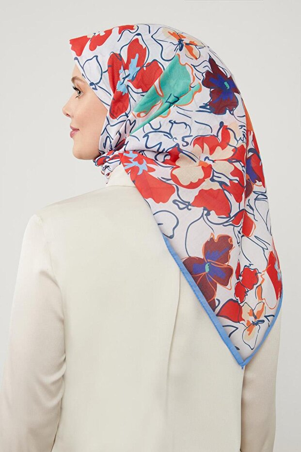 وشاح قطني ناعم بنمط البرسيم الأزرق - 3