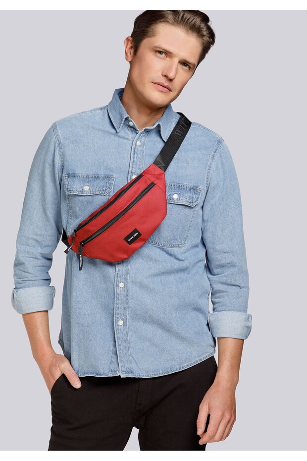 Men's Basic Red Polyester Waist Bag - 4