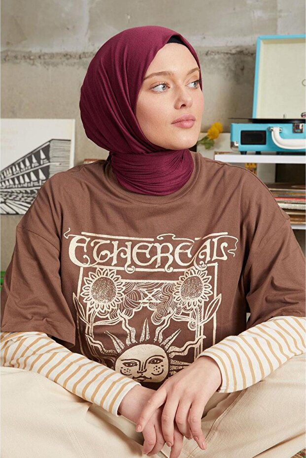 Mürdüm Five Combed Cotton Shawl