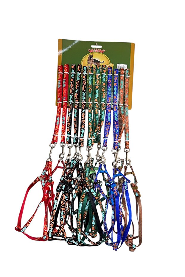 طقم طوق للقطط الحمراء والكلاب الصغيرة منقوشة - مع حزام قابل للتعديل للتنزه - 3