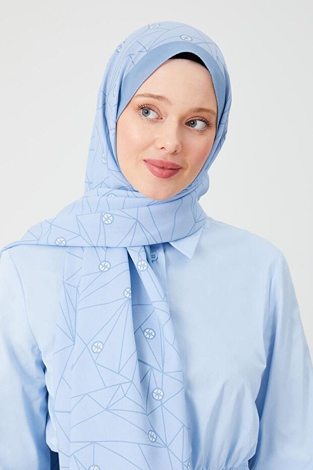 Blue Geometric Pattern Violet Medina Silk Shawl