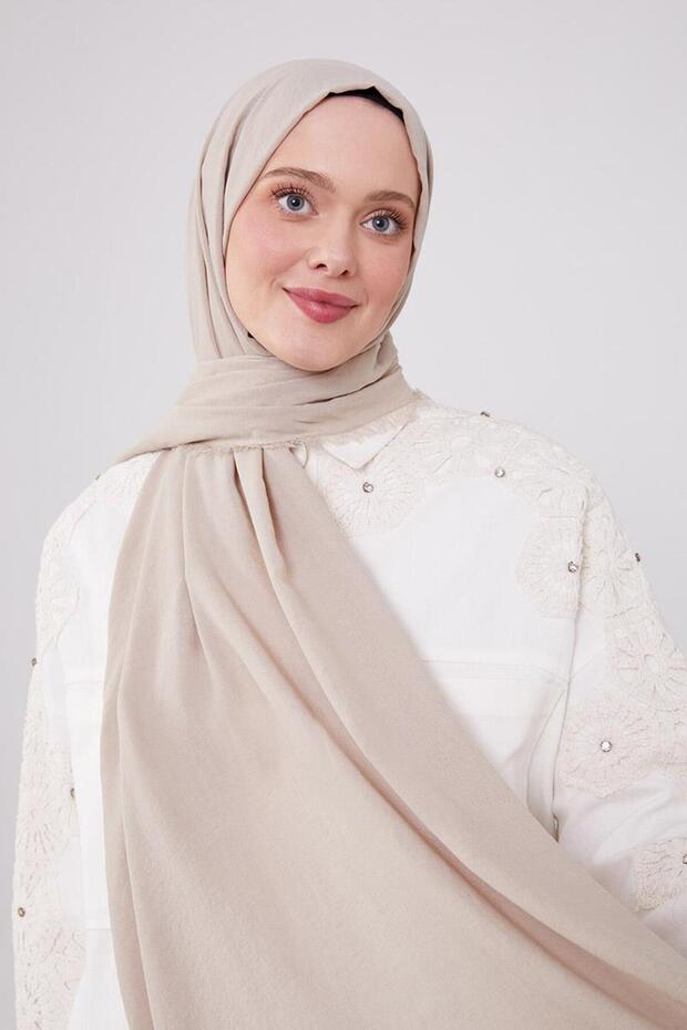 Bej Maxi Cotton Şal - 1