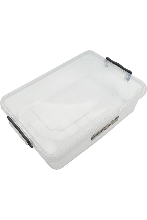 Transparent Plastic Storage Box with Locking Lid, 13 L, Rectangular Stackable with Handles - 1
