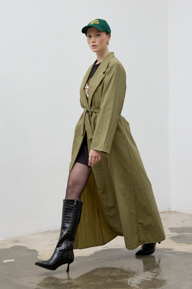 Green Belted Long Verde Trench Coat