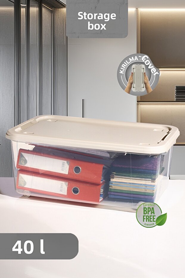 40 Lt Wheeled Storage Container - Multi-Purpose Organizer with Lockable Lid Pantry Storage Storage Box - 1