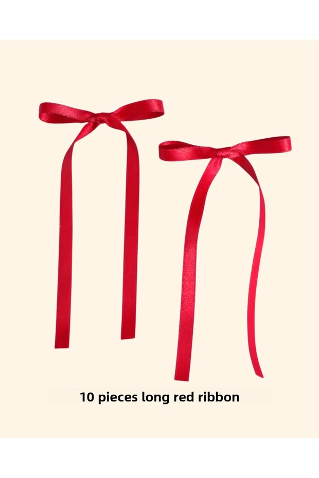 10Pcs Long Red Ribbon Decorative Satin Bow Gift Package Ornament Party Wedding Engagement New Year