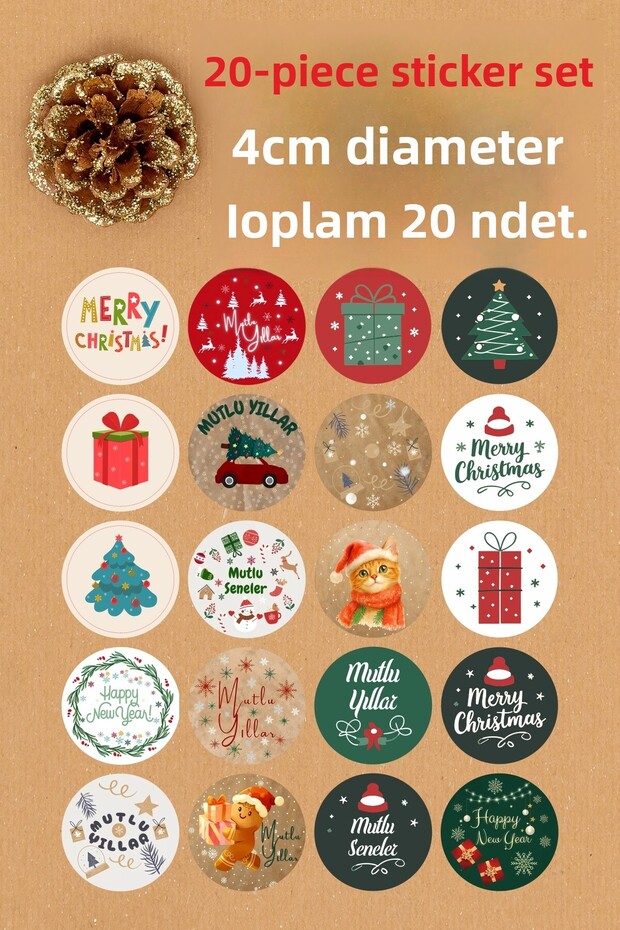 New Year Sticker, Happy New Year, Good Years Sticker Set - Total 20 Pieces (1 Sheet)