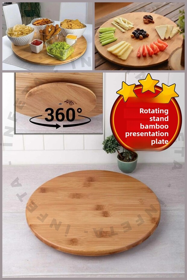 Wooden Bamboo Rotating Stand Serving Presentation Board | 30 cm Pizza, Pasta, Cheese Plate Presentation Tray