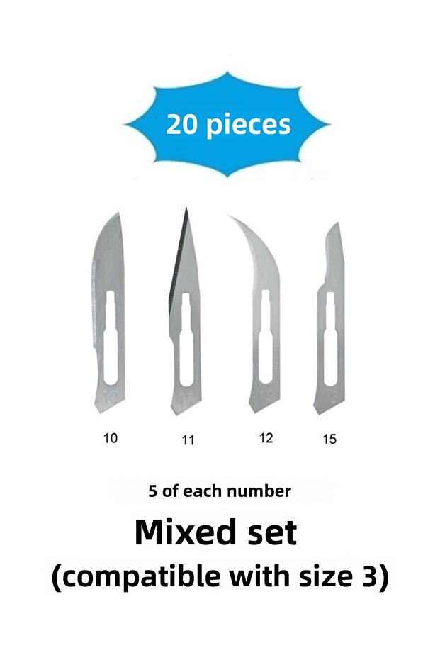 20-Pack Mixed Wood Sculpture Carving Art Replacement Blade (5 Pieces Each No:10-11-12-15 Mixed Set)
