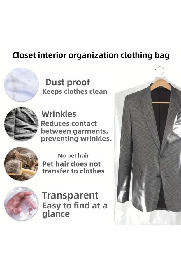 Wardrobe Interior Hanging Rack with Slots 60X120Cm Dry Cleaning - Transparent Storage Nylon for Inside the Wardrobe (10Pcs)