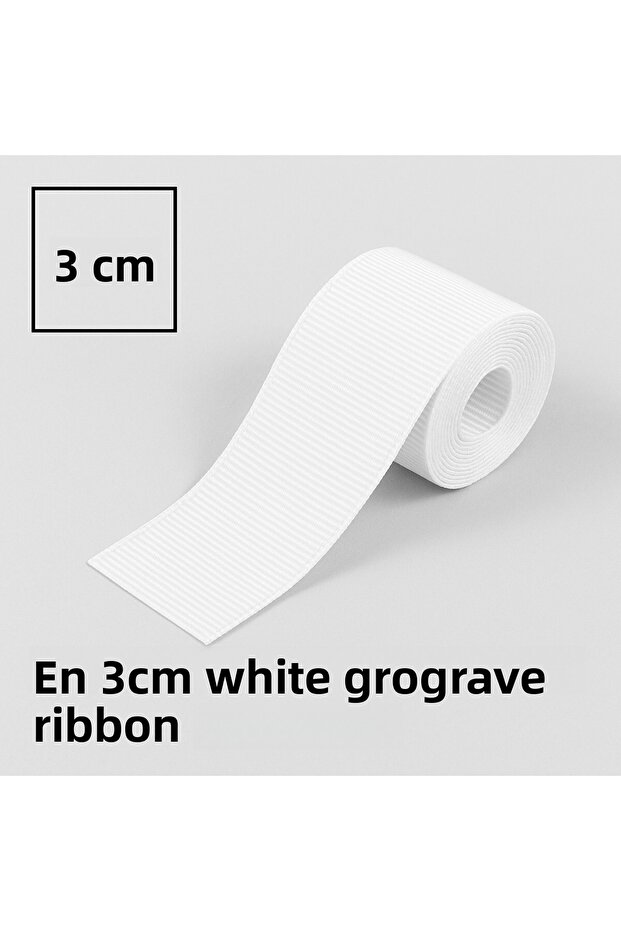 White Grosgrain Ribbon 3cm En-10Mt