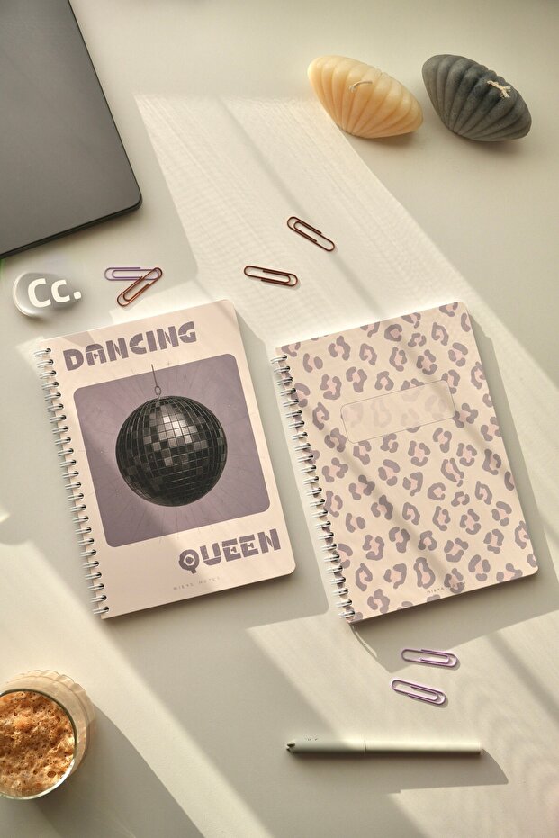 A5 Spiral School Notebook Checkered Set of 2 80 Sheets Leopard-Disco