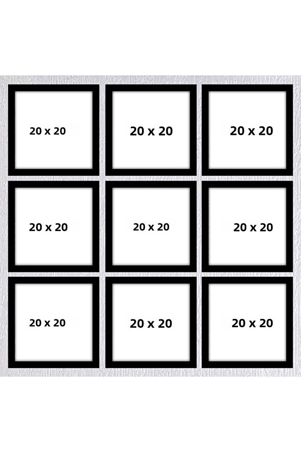 إطار مكون من تسعة قطع مقاس 20 × 20 (بدون ملصق) - إطار مربع - زاوية ذاكرة - إطار متعدد باللون الأسود