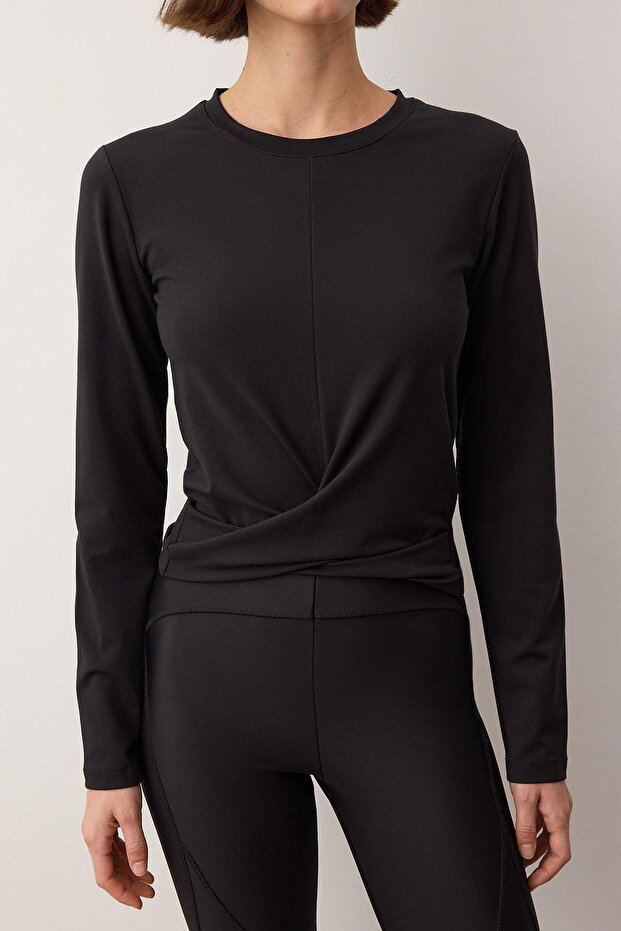 Siyah Micro Spor Örme Üst/Bluz THMAW26BZ00006 - 3