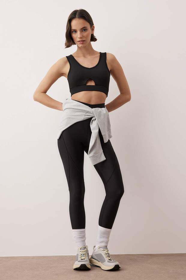 Siyah Pencere/Cut Out ve Tül Detaylı Destekli/Şekillendirici Örme Spor Sütyeni THMAW26SS00016 - 3